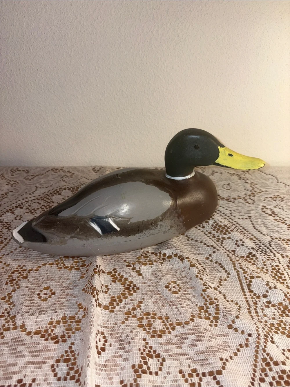 Hand-Painted Mallard Duck Figurine in Brown, Gray and Yellow